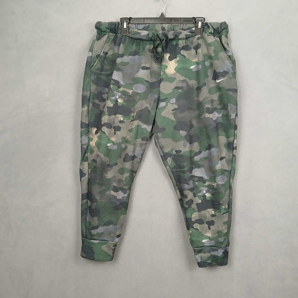 Nike Dri-Fit Sweatpants Womens XL Green Camouflage Tapered Drawstring Training